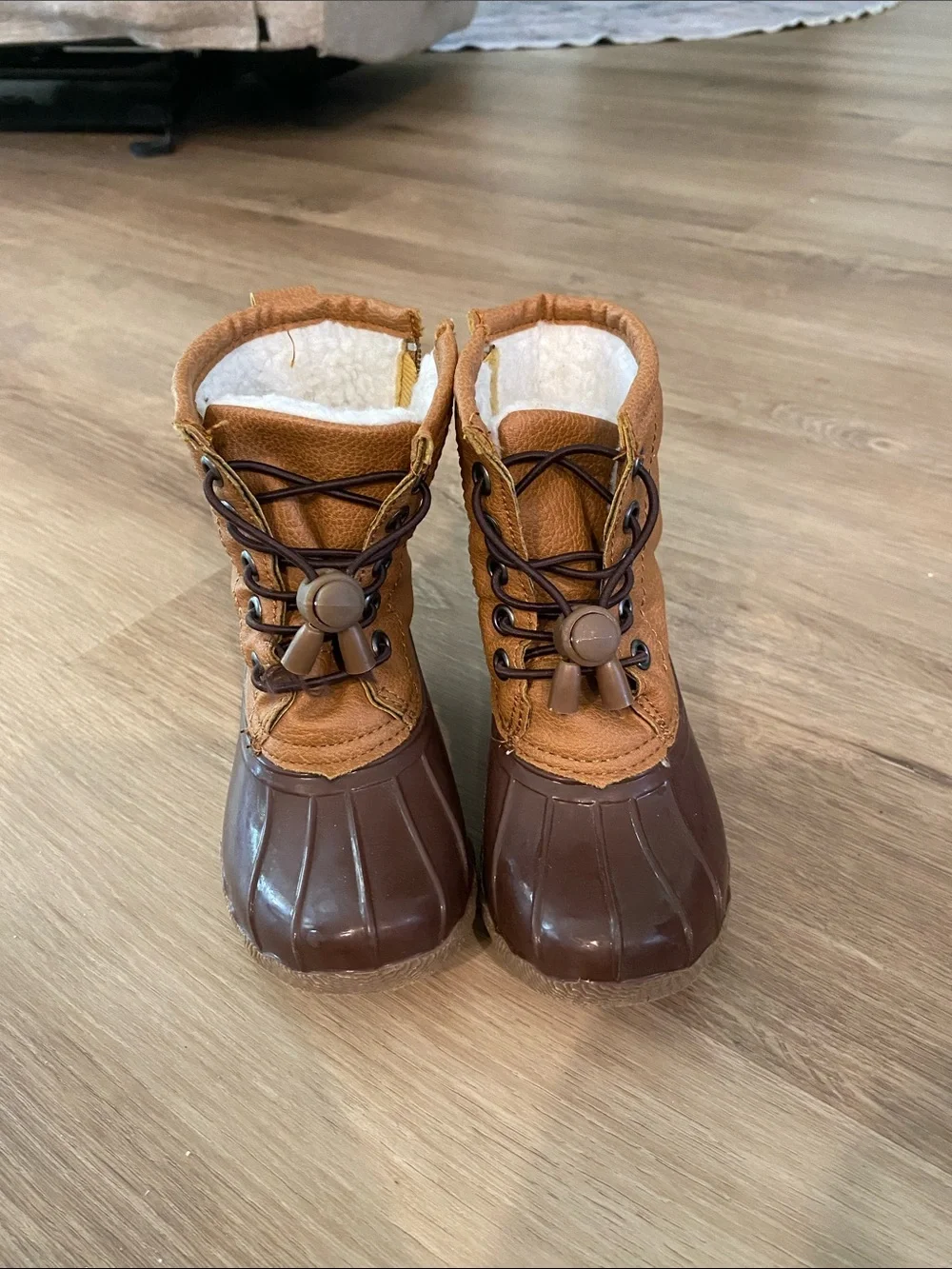 Kids Waterproof Brown & Tan Duck Boots with Cozy Lining